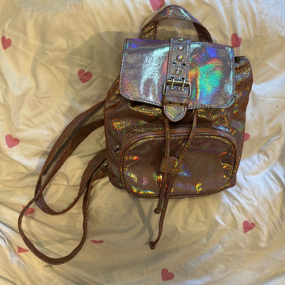 Pink iridescent mini backpack